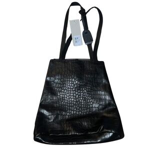 Kenneth Cole Reaction Black Crocodile Skin Tote Shoulder Bag NWT